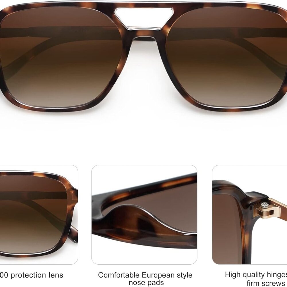 Retro Aviator Sunglasses for Women Men,Trendy Rectangle Womens Mens Shades Sun G - Picture 4 of 6